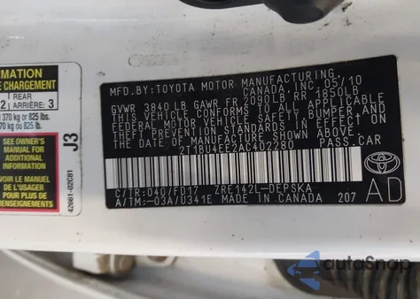 2010 Toyota Corolla S from USA, damaged, VIN 2T1BU4EE2AC402280